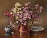 Albert Edward Jackson, Still Life Of Flowers In A Copper Jug, Oil on board