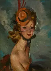 Jean-Gabriel Domergue, Portrait Of A Lady In A Hat, Oil on canvas