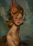 Jean-Gabriel Domergue, Portrait Of A Lady In A Hat, Oil on canvas
