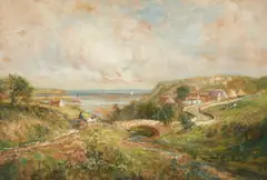 John Falconer Slater, Budle Bay From Waren Mill, 1927, Oil on board