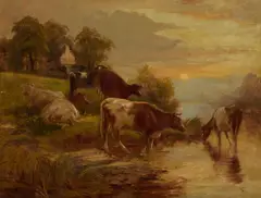 Joseph Dixon Clark, The Watering Place, Oil on canvas