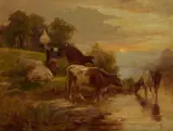Joseph Dixon Clark, The Watering Place, Oil on canvas