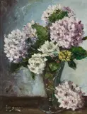 Owen Bowen, Still Life Of Hydrangeas In A Vase, Oil on board