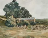 George B. Cunningham, Bassett Cottages, 1975, Oil on board