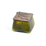 Loetz, A Loetz Iridescent Glass Box And Cover, patinated metal cover incised and enamelled with a sprig of holly
