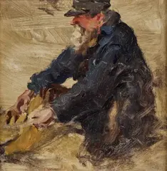 Julius Runge, Impressionist Sketch Of An Elderly Fisherman, Possibly A Self Portrait, Oil on board