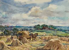 Rowland Henry Hill, Harvest Near Ellerby, 1922, Watercolour