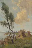 Gerhard Altmann, Høystakker i dikelandskap, Olje på lerret