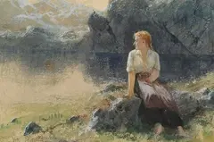 Hans Dahl, Sittende kvinne, Akvarell på papir, lysmål
