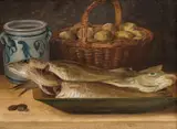 Christian August Printz, Stilleben med fisk, 1849, Olje på lerret