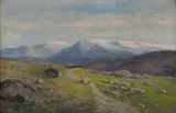 Claus Dahl, Fjellgård med folkeliv, Olje på lerret