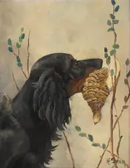 Halfdan Gran, Gordonsetter med rype i kjeften, Olje på lerret