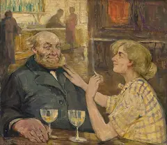 Karl Dørnberger, Vindrikkende par, 1930, Olje på plate