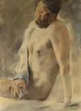 Ida Lorentzen, Sittende mann, 1979, Pastell på papir