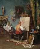Vincent Stoltenberg Lerche, Maler ved sitt staffeli, 1881, Olje på lerret