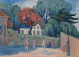Rudolph Thygesen, Kvinner i bygate, Palaiseau, 1927, Olje på lerret