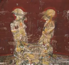 Ørnulf Opdahl, To figurer, 1976, Olje på lerret