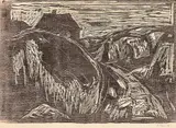 Edvard Munch, Huset ved kysten II, Fargetresnitt trykket i svart og grønt på middels