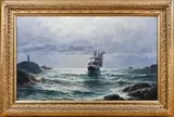 Lauritz Haaland, Seilskute mellom klipper, 1918, Olje på lerret