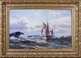 Lauritz Haaland, Skøyte ved klipper, 1890, Olje på lerret