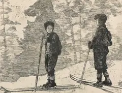 Erik Werenskiold, To skiløpere, 1912, Radering, lysmål