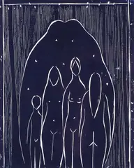 Døtrene by Kai Fjell, Tresnitt, lysmål, sold Jun 2011
