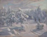 Otto Hennig, I Nordmarka etter snefall, Olje på lerret