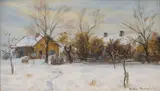 Gustav Wentzel, Gård i vinterlandskap, Olje på lerret