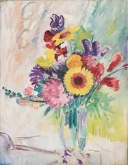 Arne Kavli, Oppstilling med blomster i vase, Olje på lerret