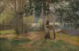 Andreas Singdahlsen, Innsjø med pram, 1925, Olje på lerret