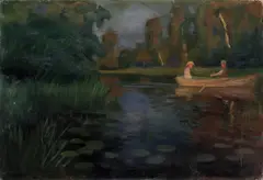 Otto Hennig, Aften på elven, Olje på lerret