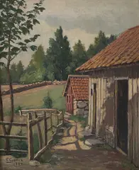 Per Gjemre, Fra et gårdstun, 1904, Olje på lerret