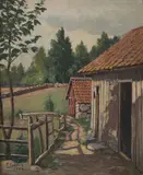 Per Gjemre, Fra et gårdstun, 1904, Olje på lerret