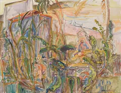 Alexander Schultz, Innhøsting, 1955, Olje på lerret