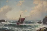 Lauritz Haaland, Losskøyte mellom klipper, 1895, Olje på lerret