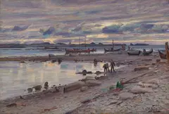 Ole Juul, Kystlandskap med folkeliv, Nordland, Olje på lerret