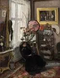 Thorvald Torgersen, Interiør med sittende kvinne, 1887, Olje på lerret