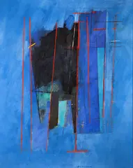 Irma Salo Jæger, Fuge i blått, 1990, Olje og tempera på lerret