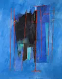 Irma Salo Jæger, Fuge i blått, 1990, Olje og tempera på lerret