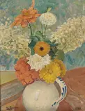 Per Gjemre, Oppstilling med blomster i vase, 1924, Olje på lerret
