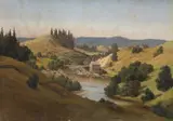 Joachim Frich, Aanesruddalen, Nannestad, 1842, Olje på papir, oppklebet på plate