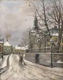 Frederik Collett, Bergens Katedralskole og Domkirken, 1884, Olje på lerret