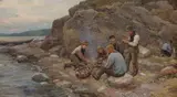 Jahn Ekenæs, Fiskere ved strand, 1909, Olje på lerret