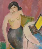 Kvinne ved toalettbord by Johannes Rian, 1949, Olje på lerret, sold Nov 2010