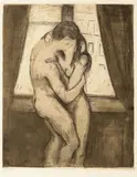 Edvard Munch, Kyss, Radering trykket i brunt på middels tykt