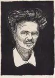 Edvard Munch, August Strindberg, Litografi trykket i svart på middels tynt
