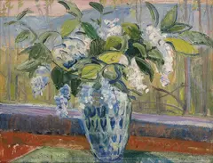Lars Jorde, Vårblomster i vase, 1919, Olje på lerret