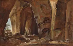 Johan Christian Dahl, Naturstudie, grotte ved Napoli, 1821, Olje på papir, oppklebet på papp