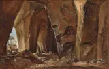 Johan Christian Dahl, Naturstudie, grotte ved Napoli, 1821, Olje på papir, oppklebet på papp