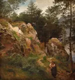 Hans Gude, Klippevei, 1867, Olje på lerret, oppklebet på plate